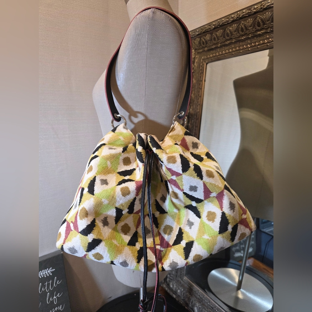 Stephanie Johnson • Canvas Cinch Shoulder Bag - Bohemian Geomtric Diamond Print.